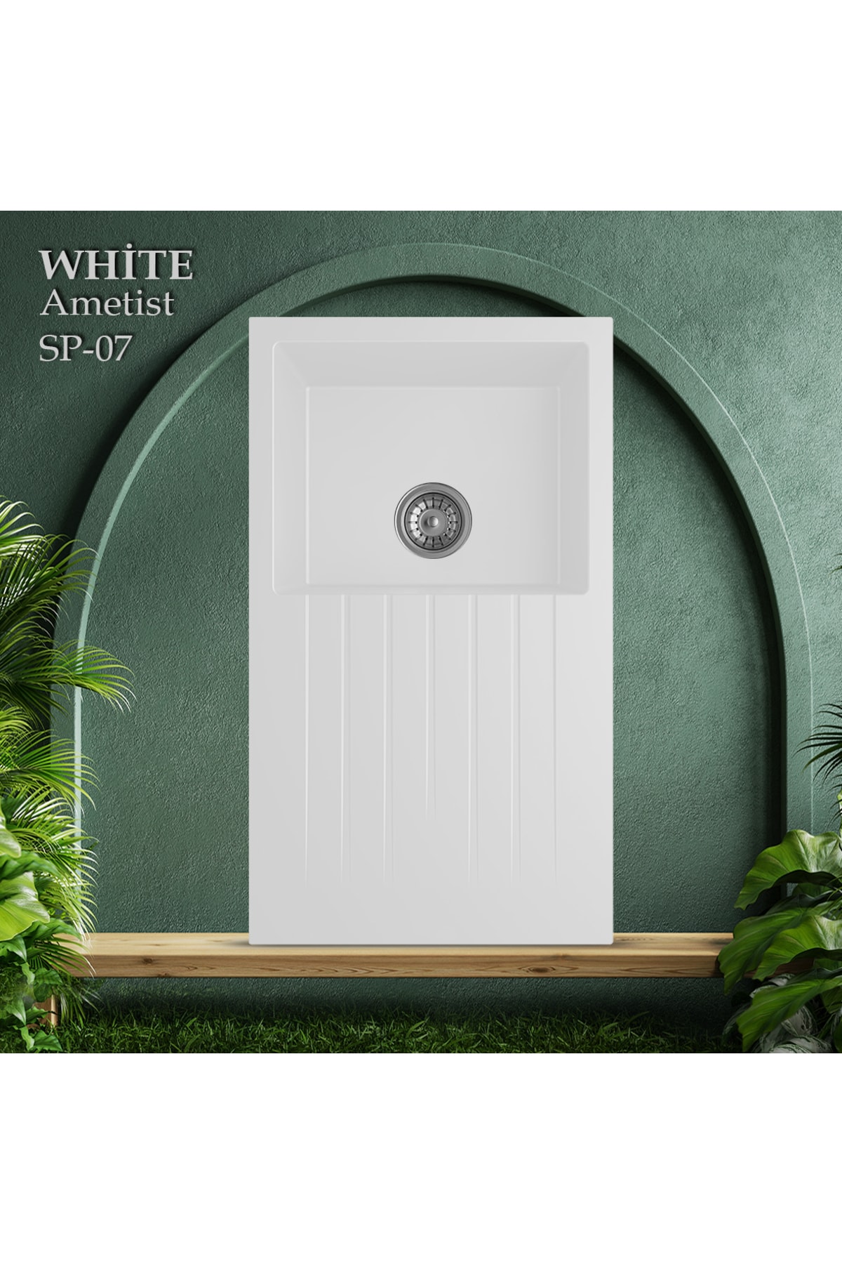 Granit Eviye | Kare Izgaralı | Beyaz | Ametist SP07 | Evye