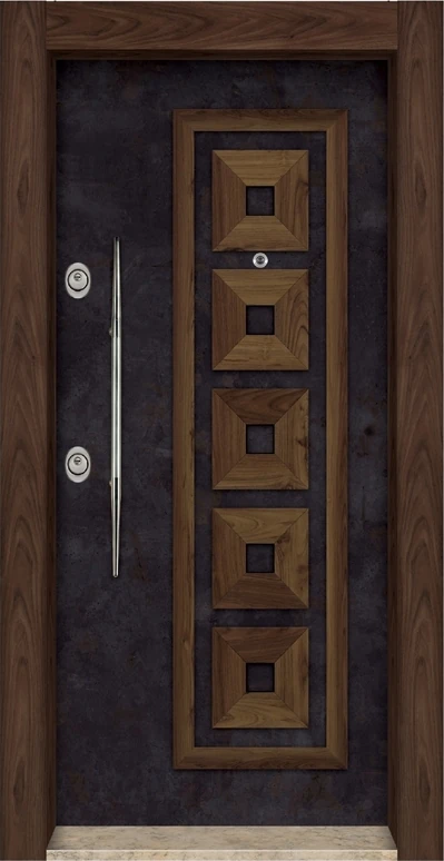 TEZ3461 Ahşap Kaplama Kabartma Model Çelik Kapı