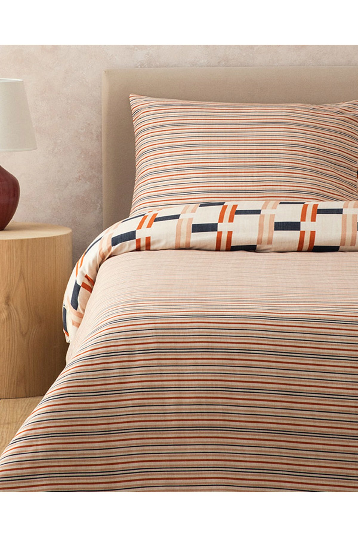 Timeline Dijital Baskılı Soft Cotton Çift Kişilik Nevresim Seti Terracotta
