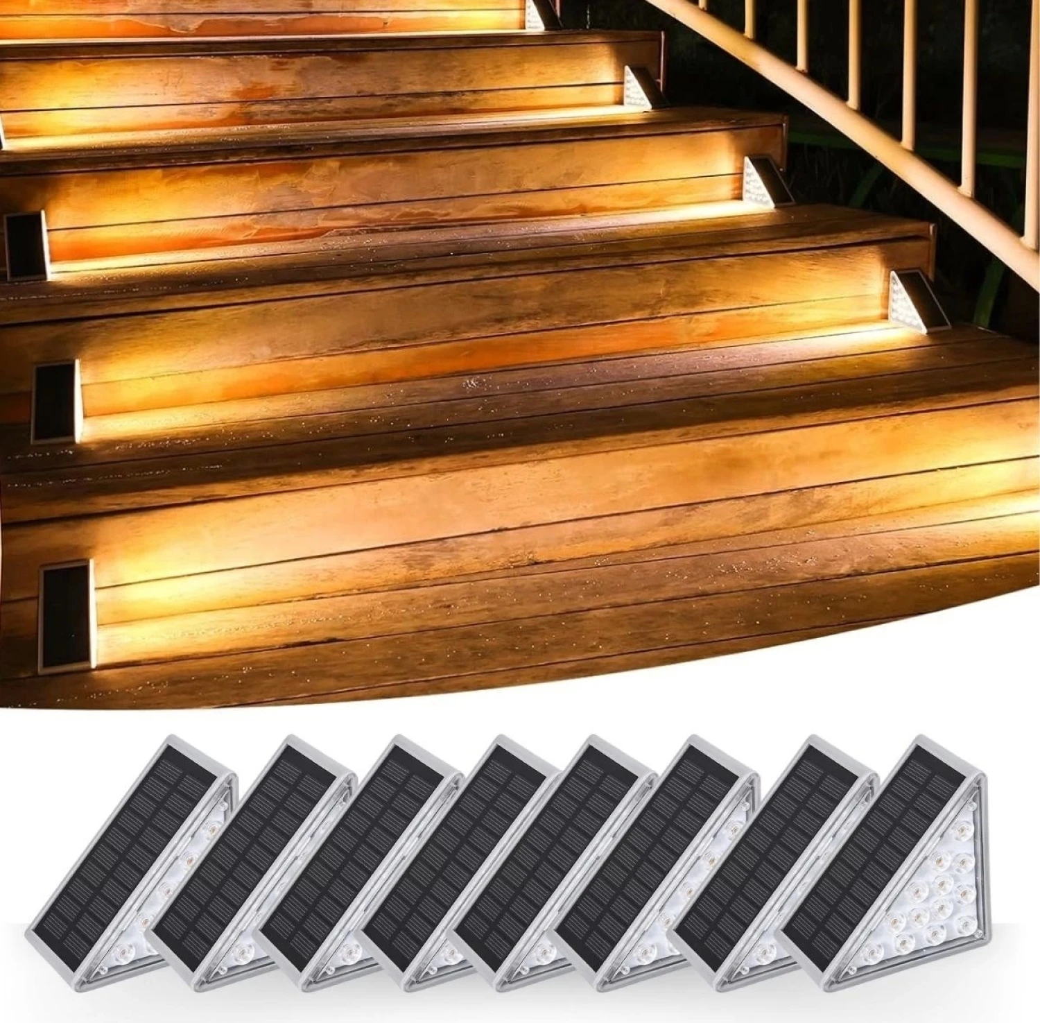 8 Adet Üçgen Güneş Enerjisi ile Şarj Olan Dış Mekan Solar Basamak Köşe Lambası (4887)