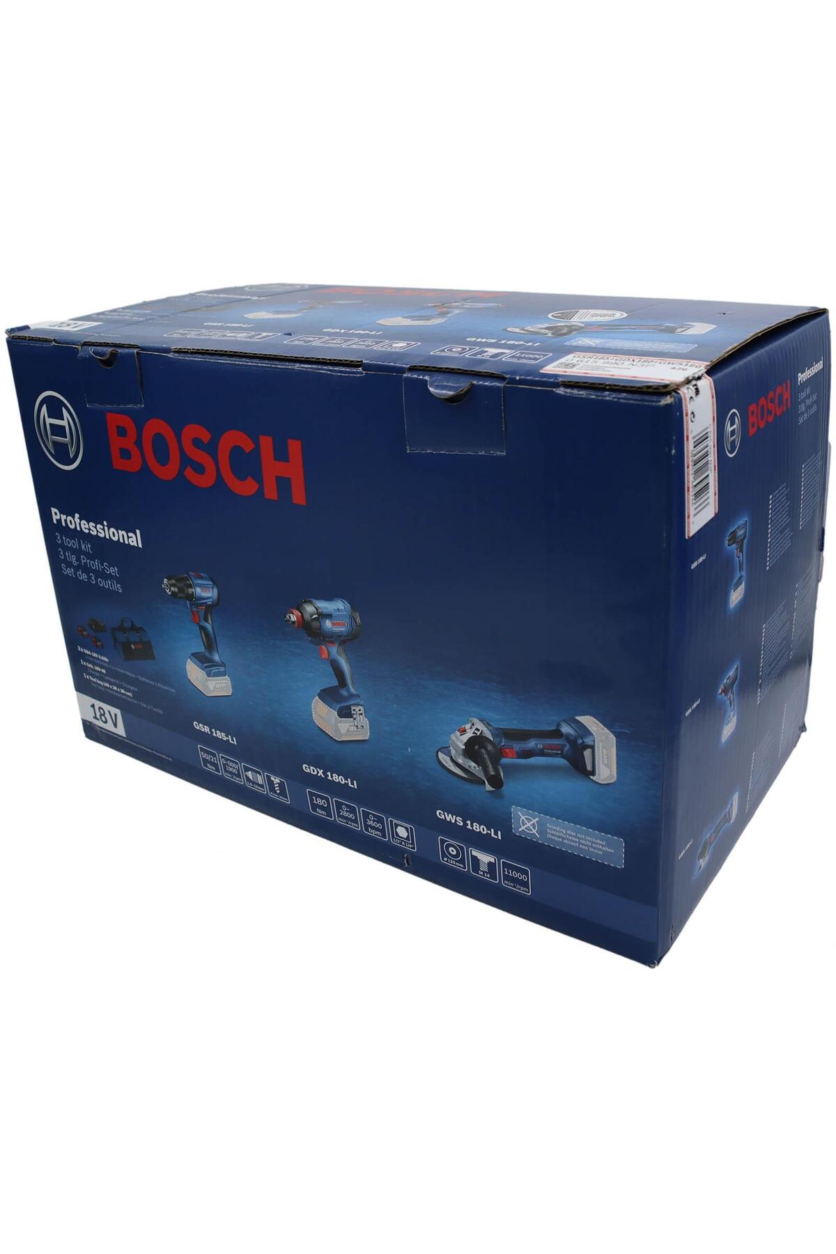 BOSCH 3'lü Akülü Set GSR 185-LI+GDX 180-LI+GWS 180-LI 2x4 Ah. 0615990N3P