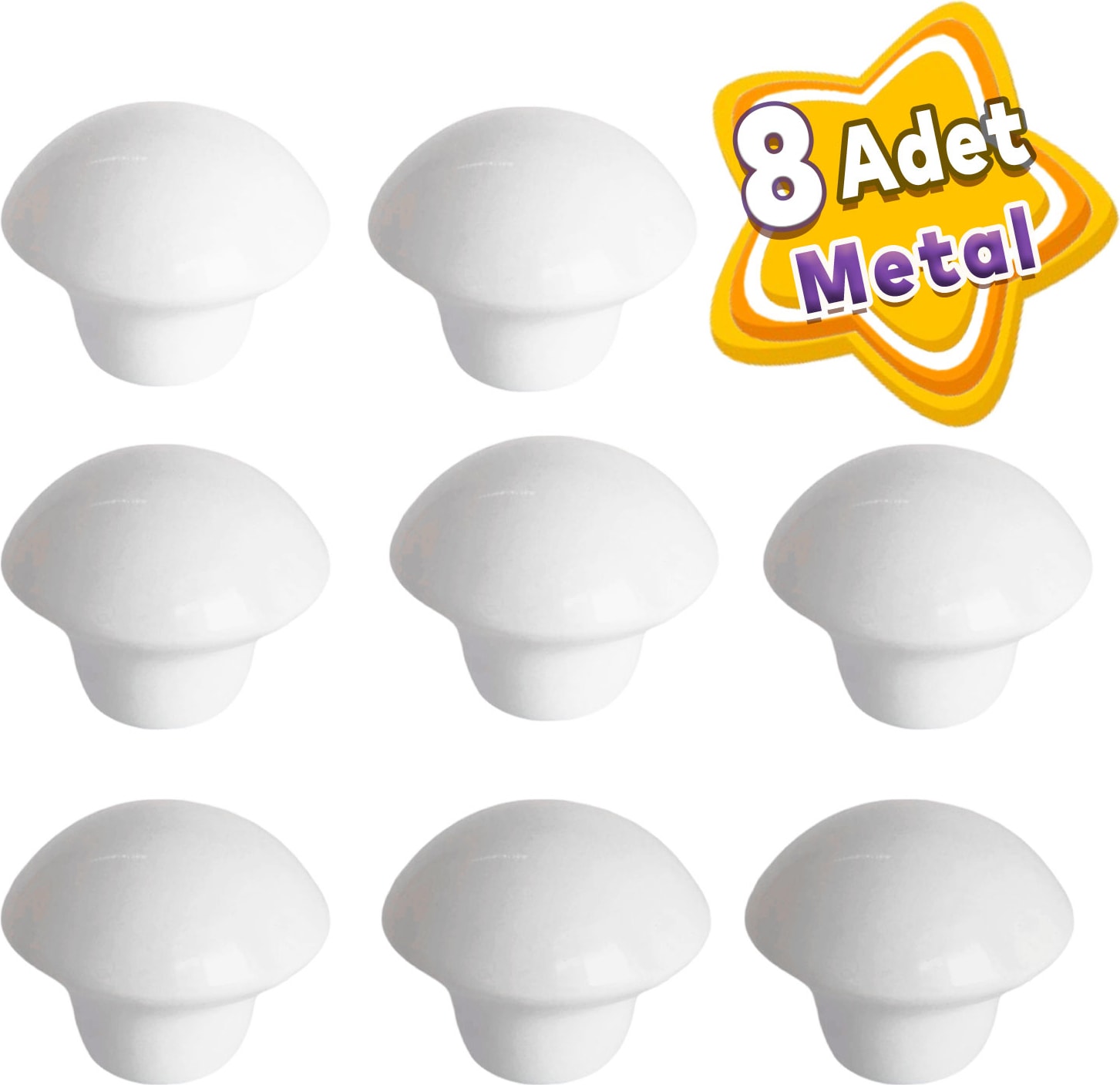 8 Adet Beyaz Mantar Düğme Kulp Mobilya Çekmece Dolap Kapak Kulbu Metal Kulp Aksesuarları Vidalı