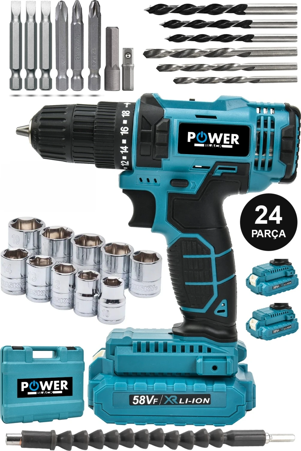 Pro-Xxc-Line Germany Technology Çift Akülü Şarjlı Matkap 24 Parça 58 Vf 5 Ah Mavi