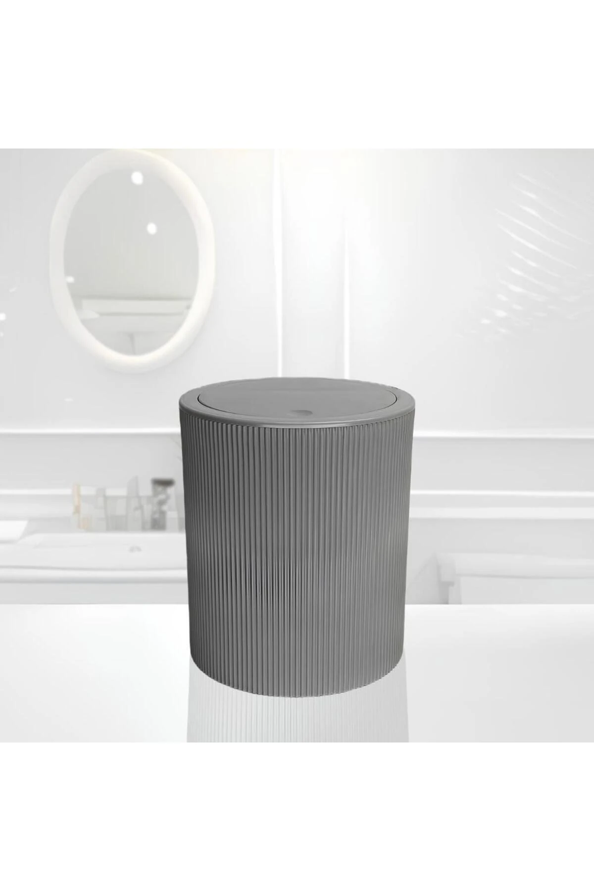Line Çizgili Yuvarlak Kapaklı Klik Çöp Kovası Banyo Mutfak