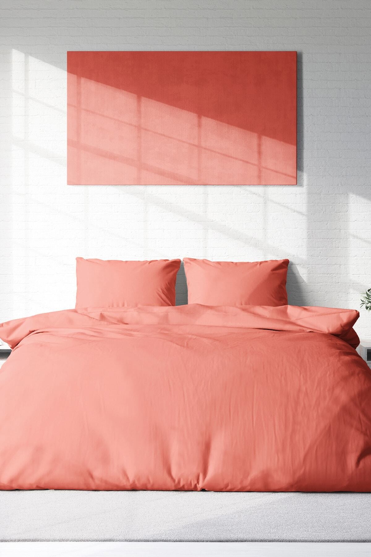 Kıng Sıze Somon Lux Pamuk Ranforce Çift Kişilik Nevresim Takımı 220x240cm