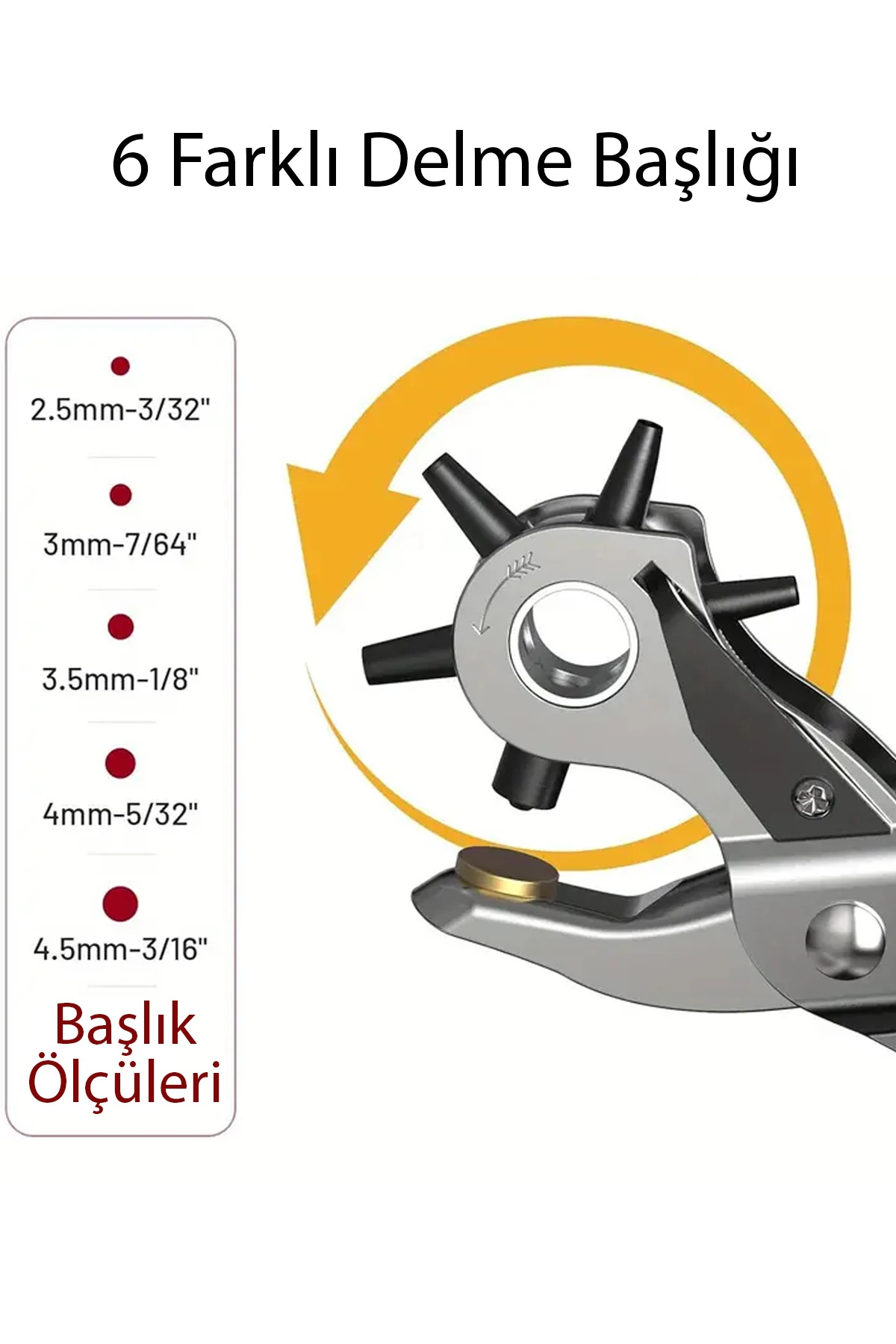 6 Farklı Uçlu Kemer Delme Pensesi Deri Kemer ve Kumaş İçin Ayarlanabilir Delik Açıcı El Aleti