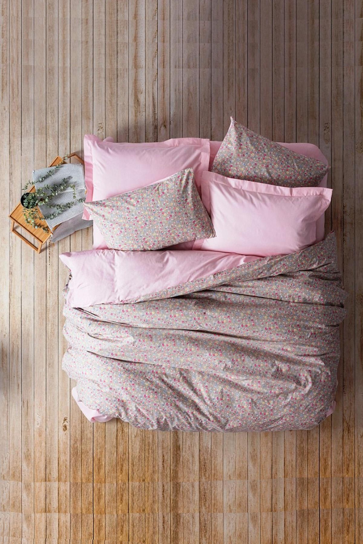 Petite Tek Kişilik Nevresim Takımı Sihu Pembe, %100 Pamuk Ranforce 30/1 57 TEL Kumaş, Pigment Baskıl