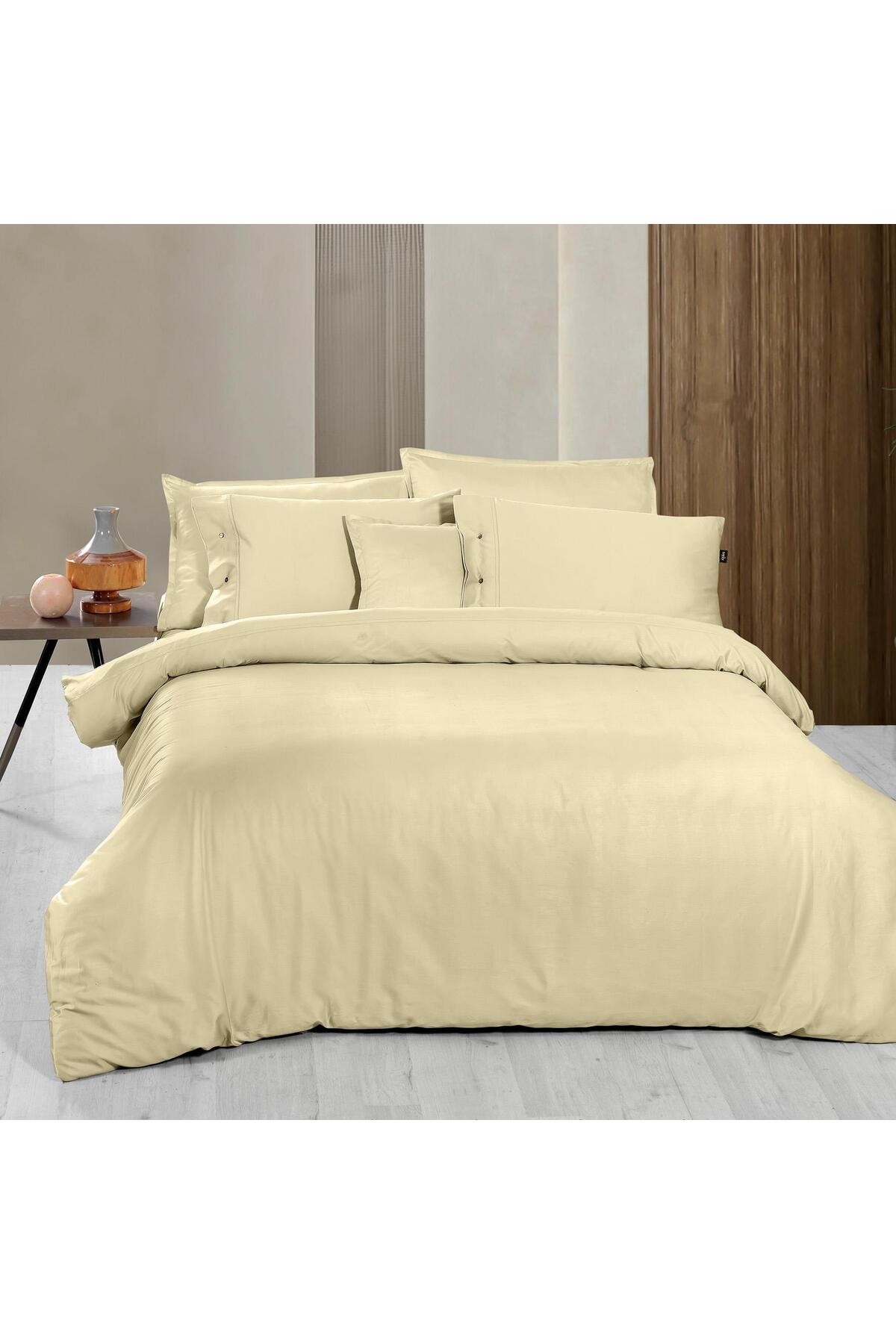 Monochrome Lemon Cream %100 Pamuk Saten ''300 TC" Nevresim Takımı  ÇK v5