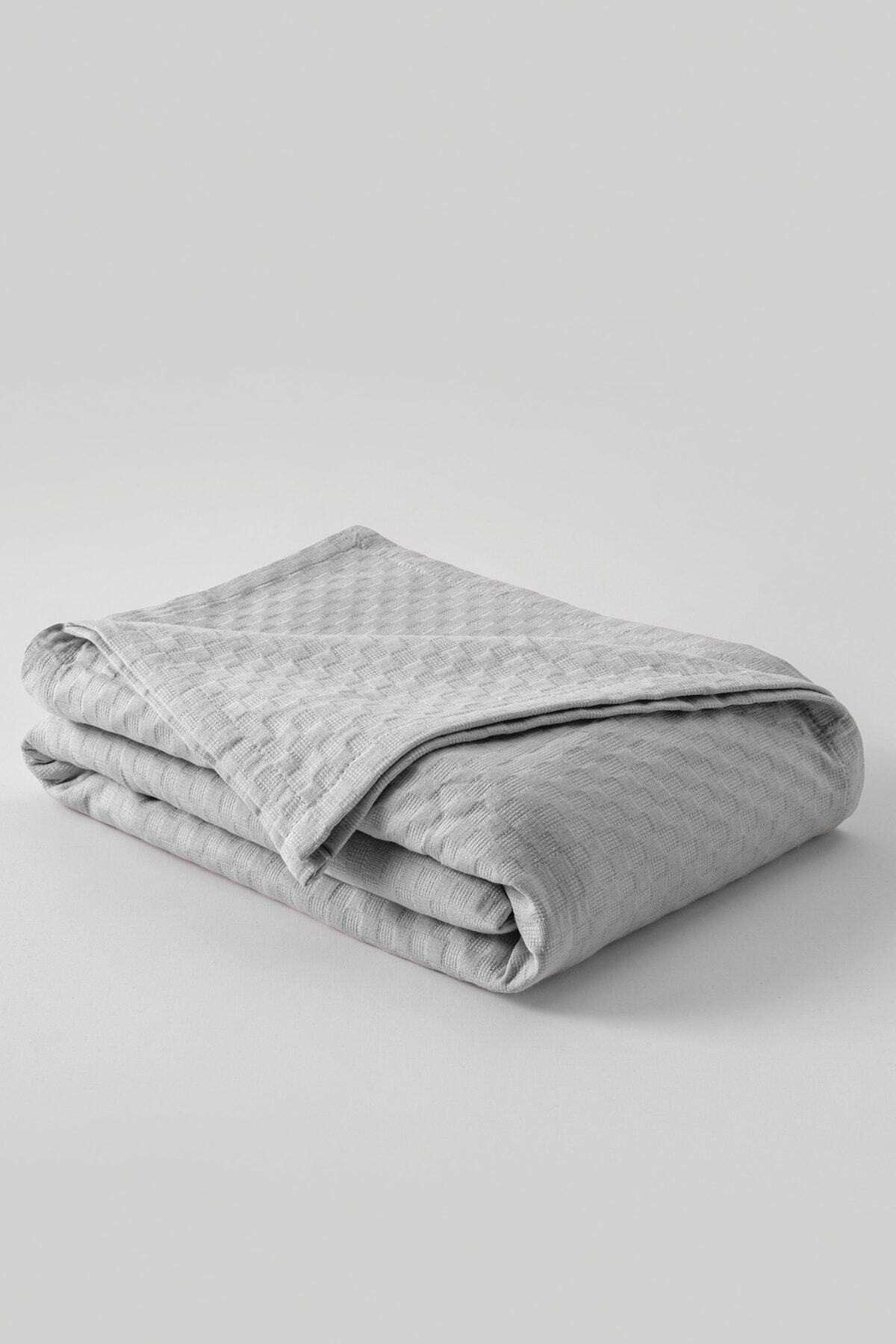 Çift Kişilik %100 Pamuklu Gri Kristal Desenli Pike 220x230 Cm