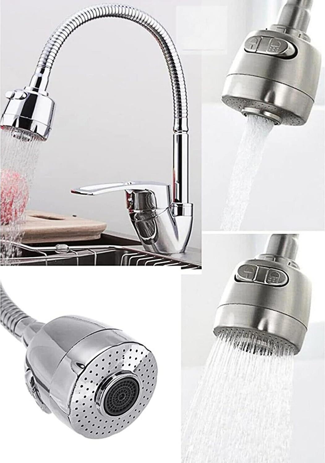 Mutfak Banyo Musluk Batarya Kuğu Evye Borusu Spiral Hortumlu Krom Renk 2 Kademeli Su Kubar Ayarlı Başlık
