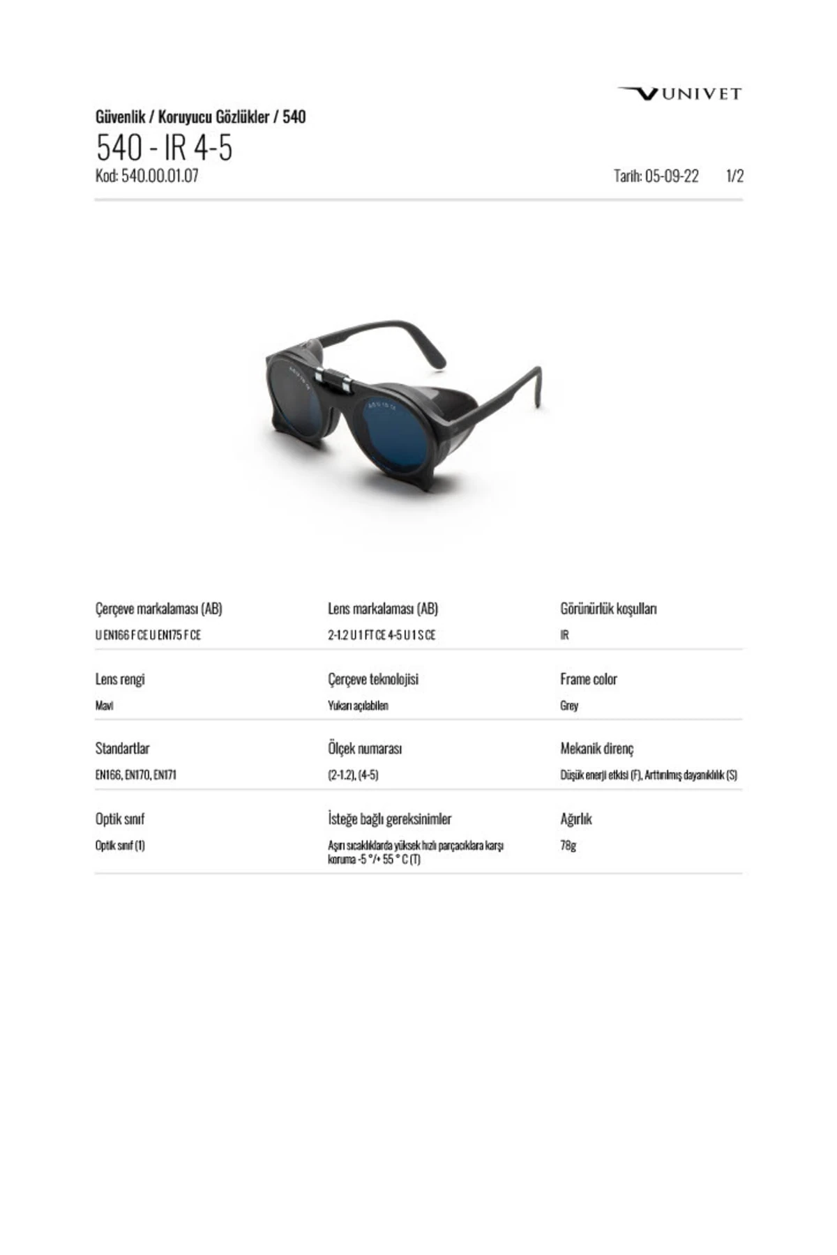 Kaynak Kaynakçı Koruma Gözlüğü 540.00.01.07