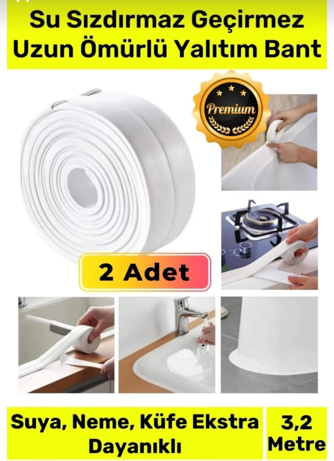2 Adet Duş Pvc Lavabo Küvet Tezgah Banyo Mutfak Pencere 3,2 mt Su Geçirmez Sızdırmaz Yalıtım Bant
