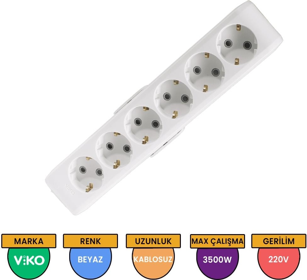 Klemensli (Kablosuz) Topraklı Çocuk Korumalı Altılı Priz