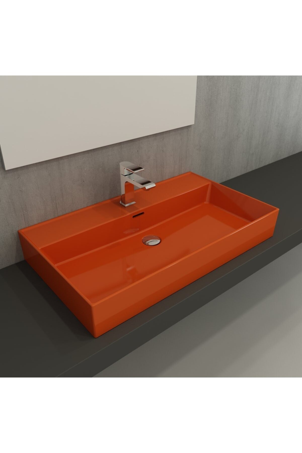 Milano Tezgah Üstü Lavabo 80 Cm Parlak Turuncu 1377-012-0126