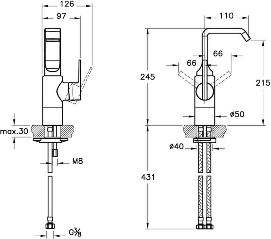 Suit U A42469 Yüksek Lavabo Bataryası, 245 mm Yükseklik, 5 L/dk Su Akışı, Krom