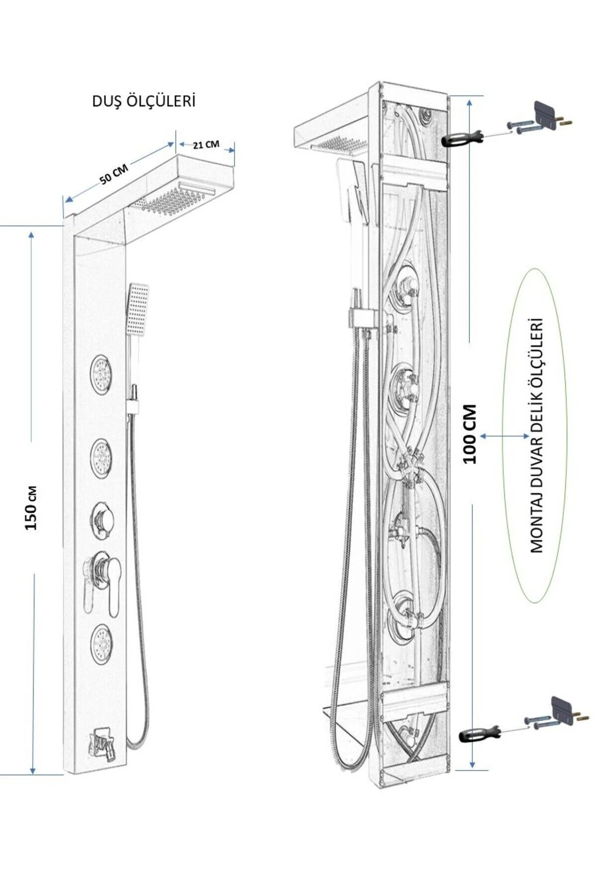Sam Fırat Antrasıt Duş Paneli, Robot Duş, Duş Başlığı, Dikey Kakuzi , Duş