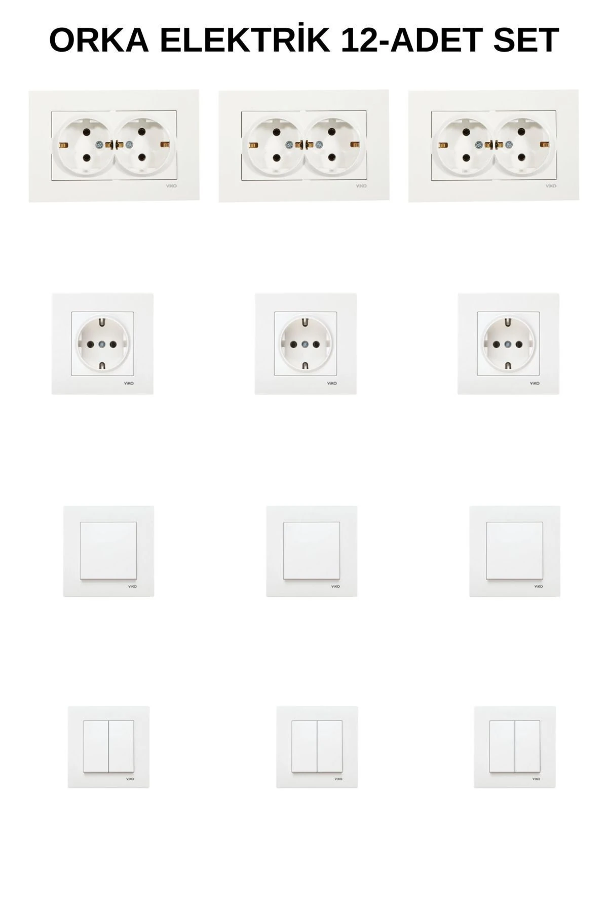 Karre Beyaz 6-Adet Kapaklı Topraklı Priz+ 6-Adet İkili Topraklı Priz Çerçeve Dahildir