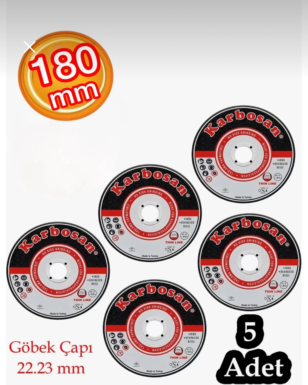 KARBOSAN 180X1,9X22.23 Metal Inox Kesici Taş (5 Adet)