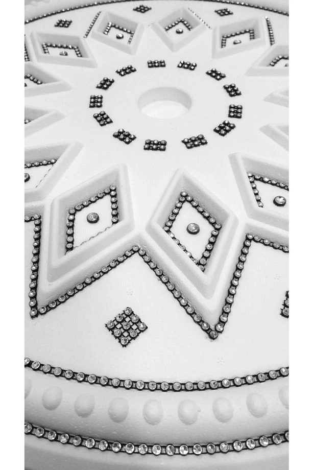 Baklava Desenli Stropiyer Taşlı Tavan Lamba Göbeği -50 Cm-siyah Renk