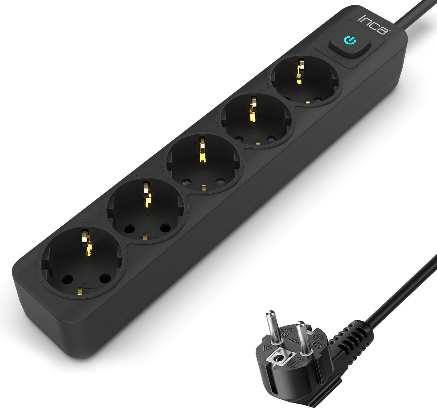 IPW-44SY3 5 Port Akım Korumalı LED Tuşlu Priz 3m - Siyah