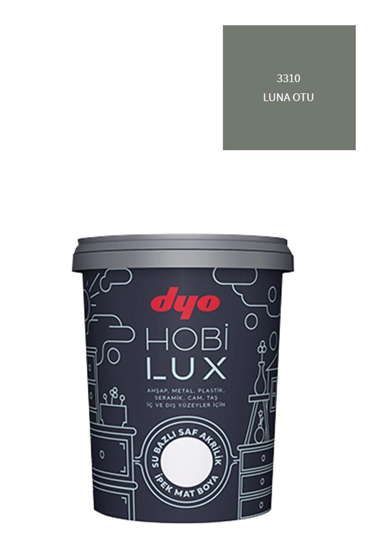 Dyo Hobilux Su Bazlı Saf Akrilik Ipek Mat Boya 0,9 Lt Hobi Boya 3310 Luna Otu