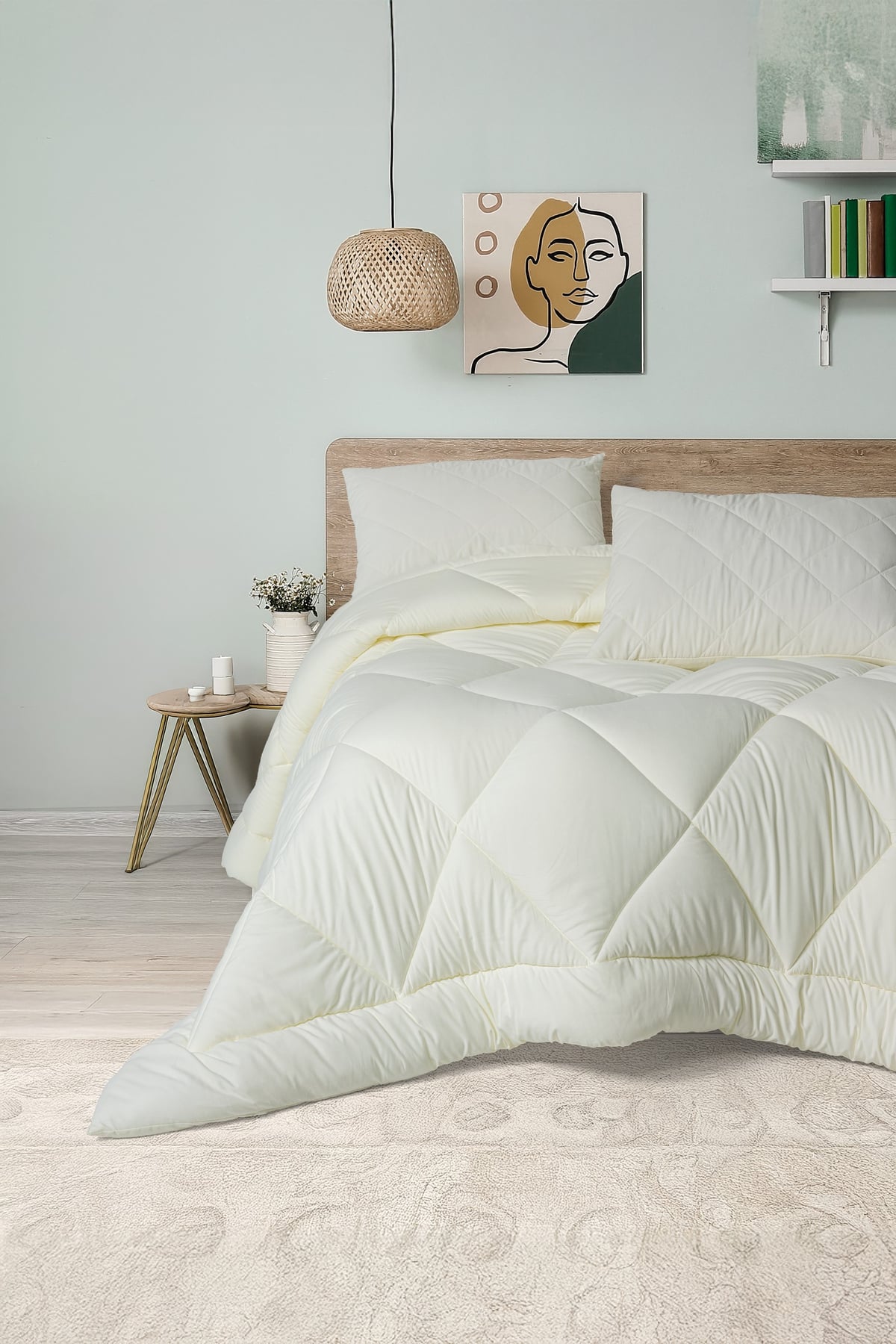 Softwash Çift Kişilik Yorgan Seti Ekru 180x200 Lastikli Çarşaf