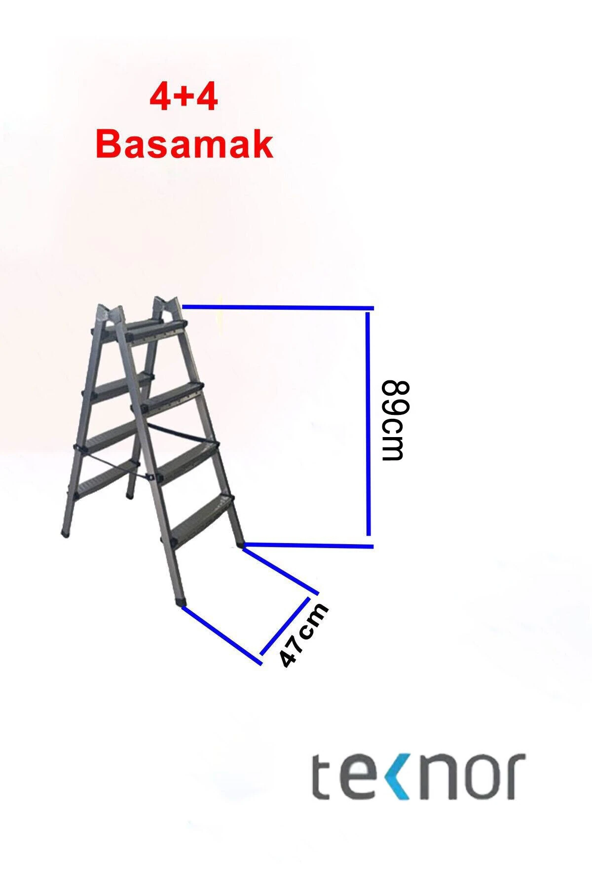 Çift Taraflı Dayanıklı 4+4 Metal Basamaklı Merdiven