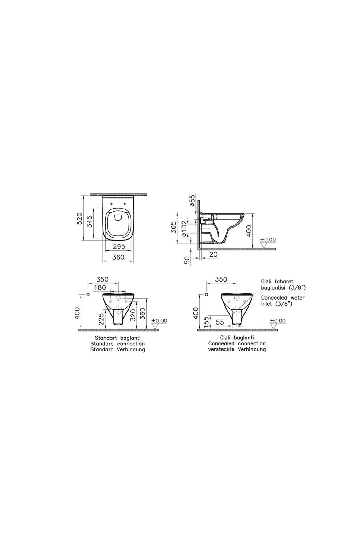 S20 Smooth Flush Asma Klozet 7508L003-0850, Vitra S20 Soft Klozet Kapağı 147-003-909