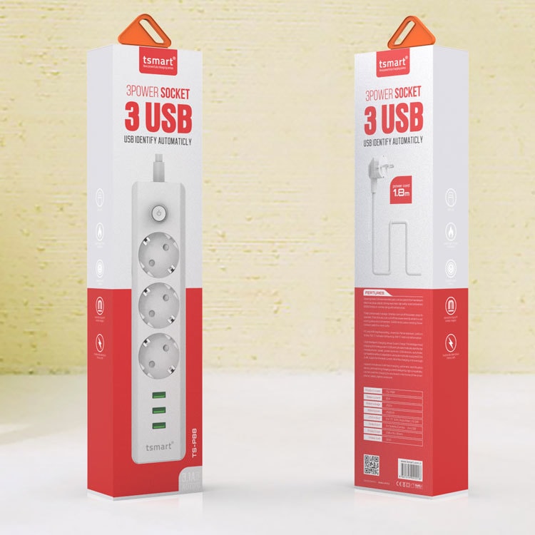 3Usb Çıkışlı Akım Koruyuculu Priz + Şarj Kablosu