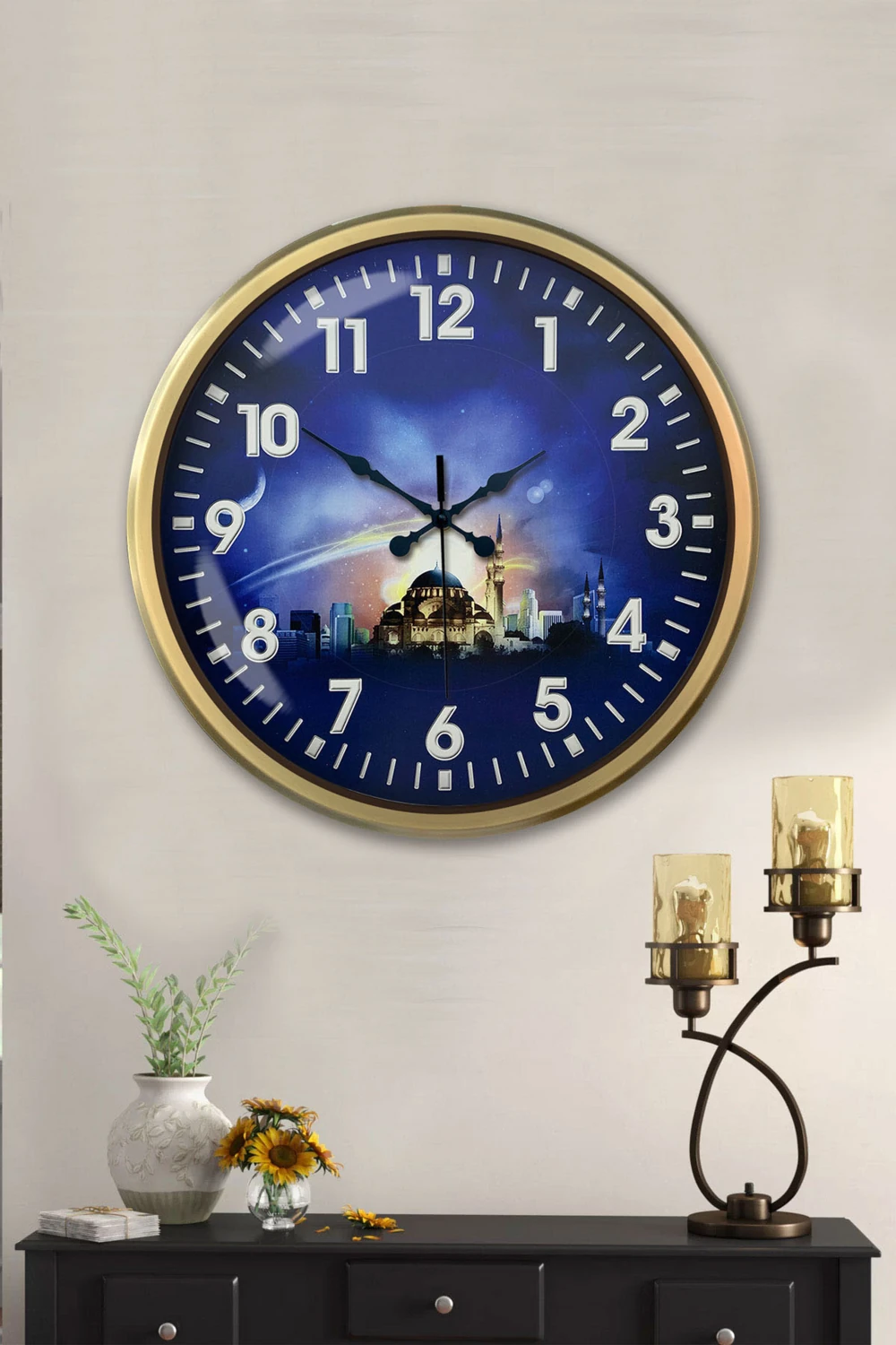 52 cm Eskitme Metal Islam Duvar Saati