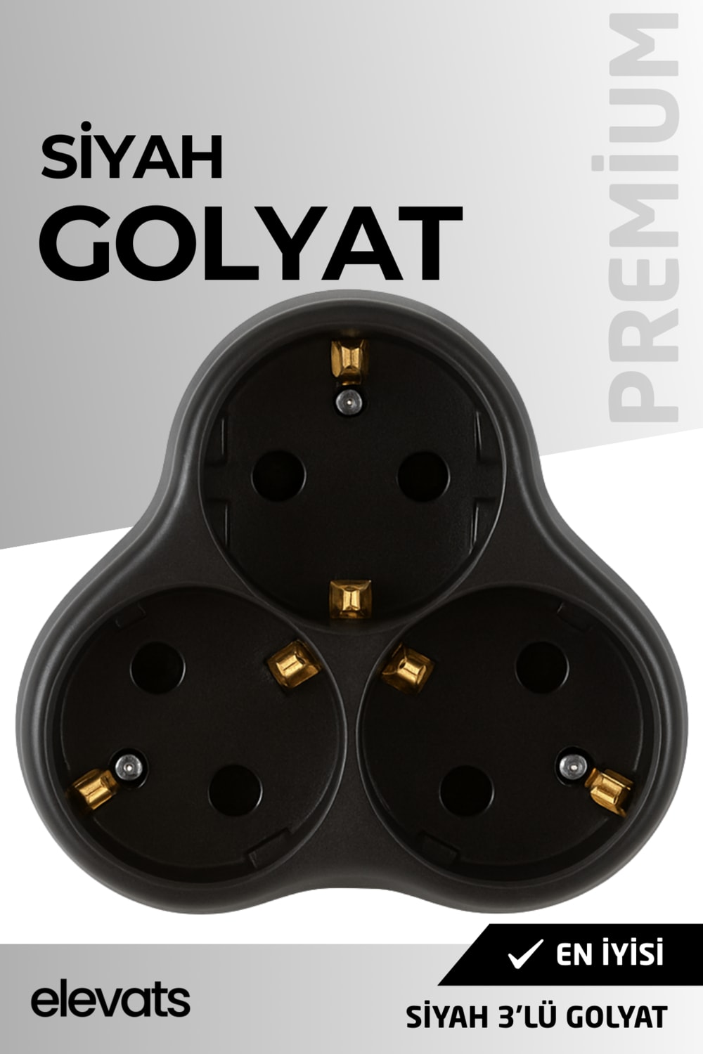 Premium Siyah 3’lü Papatya Golyat Priz | Çoklu Priz | 3'lü Priz | Priz Çoğaltıcı