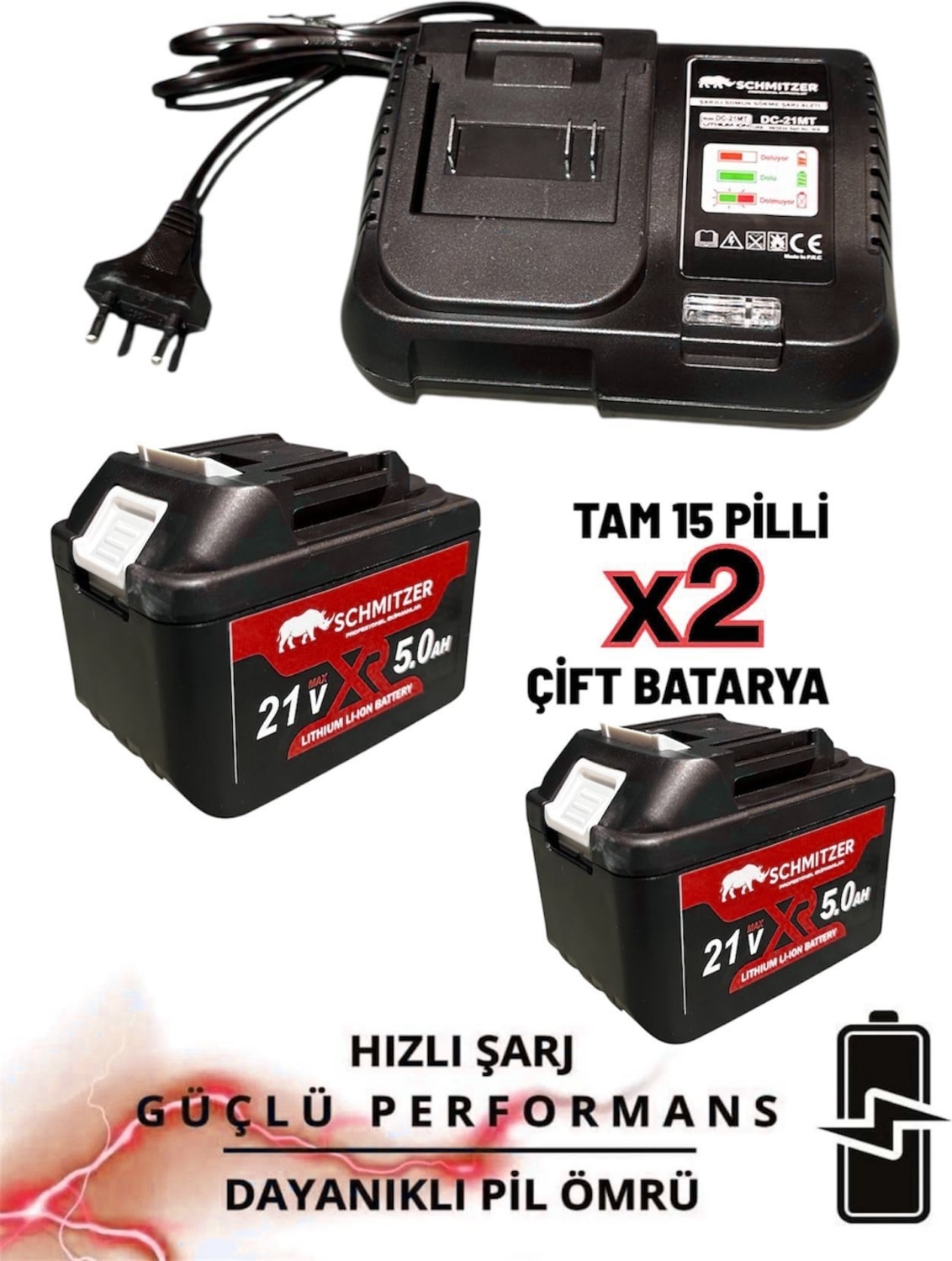Schmıtzer Orjinal 21V 15 Pilli Çift Akülü Kömürsüz Darbeli Vidalama 650 Nm Torklu Bijon Somun Sıkma Sökme Matkap
