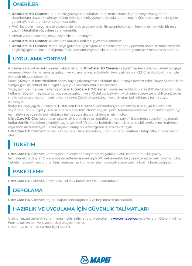 Ultracare Hd Cleaner Konsantre Temizleyici