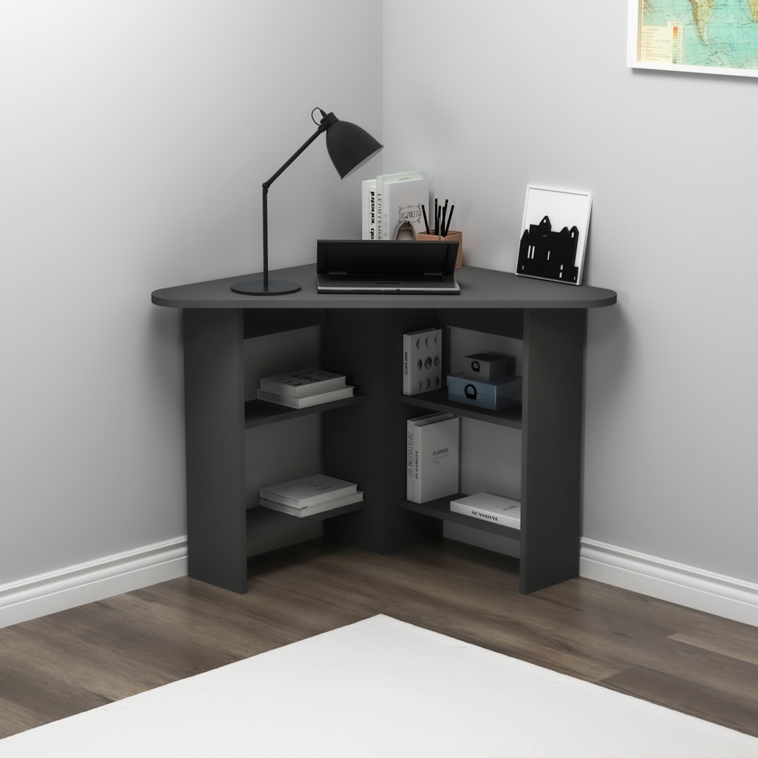 Corner Köşe Çalışma Masası Bilgisayar Masası Yer Kaplamaz Ofis Masası, Antrasit - Corner