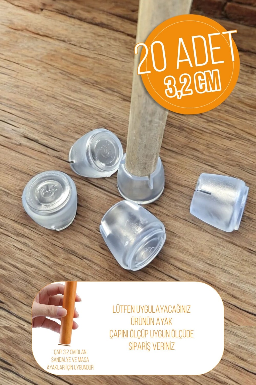 20 Adet 32 mm Şeffaf Silikon Masa Sandalye Pabuç Kaydırmaz Koltuk Zemin Koruyucu Çizdirmez Ayak Kılıfı