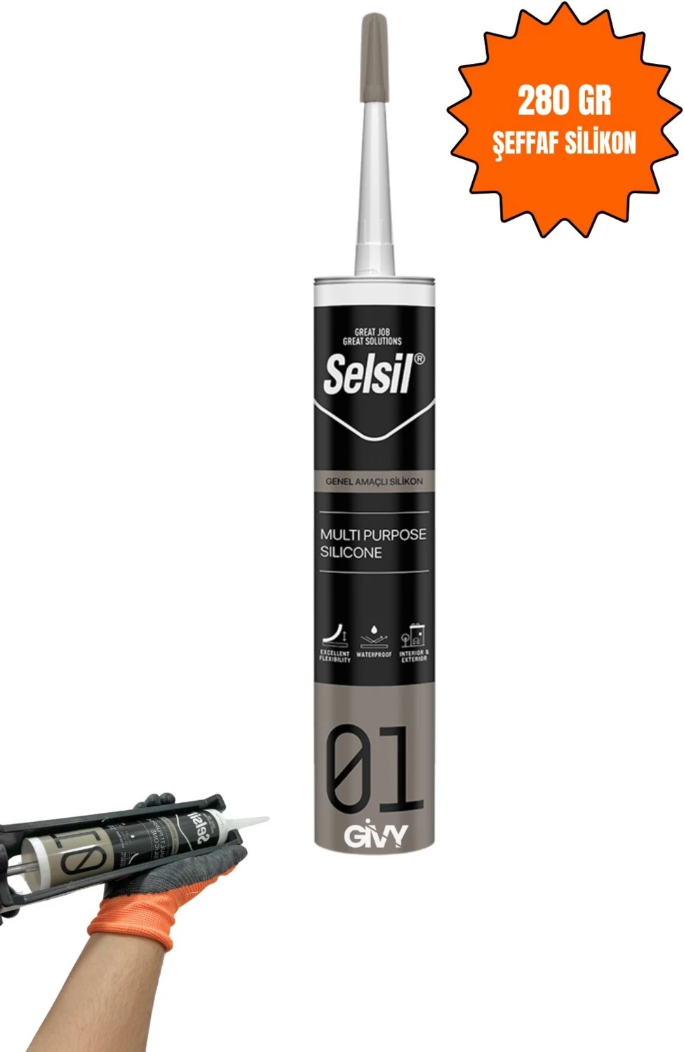 Genel Amaçlı Şeffaf Silikon 280GR, Suya Dayanıklı