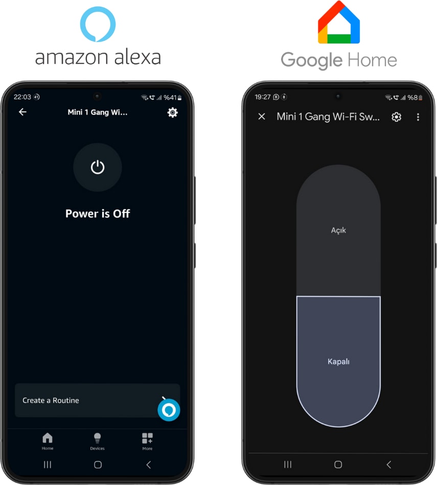 Tuya Uyumlu Tekli Wifi Akıllı Anahtar (10A - 220V Röle) - Tek Çıkışlı, Anahtar Girişli, Google Asistan, Alexa Destekli Switch