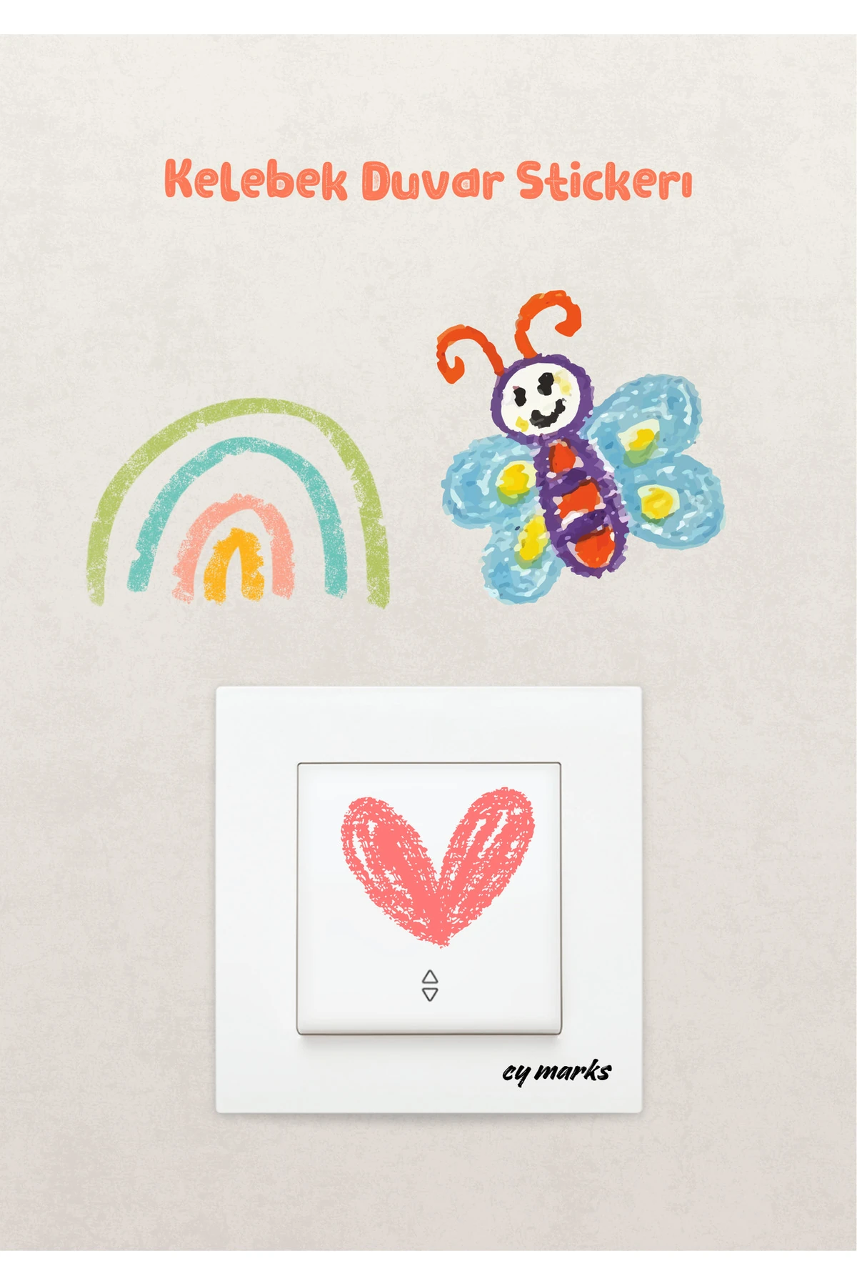 Duvar Priz Sticker - Kelebek Temalı Renkli Kız Çocuk Odası Duvar Sticker Etiket