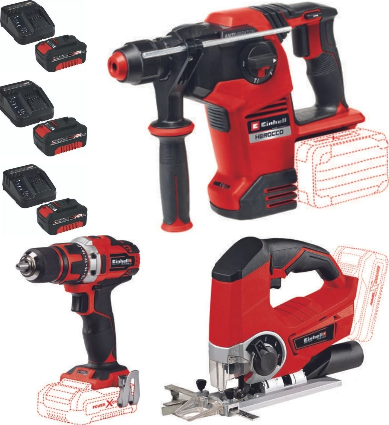 Te-Js 18 Dekupaj Herocco 36/28 Kırıcı Delici Te-Cd 18/40 Vidalama 3X4.0AH Akülü Set