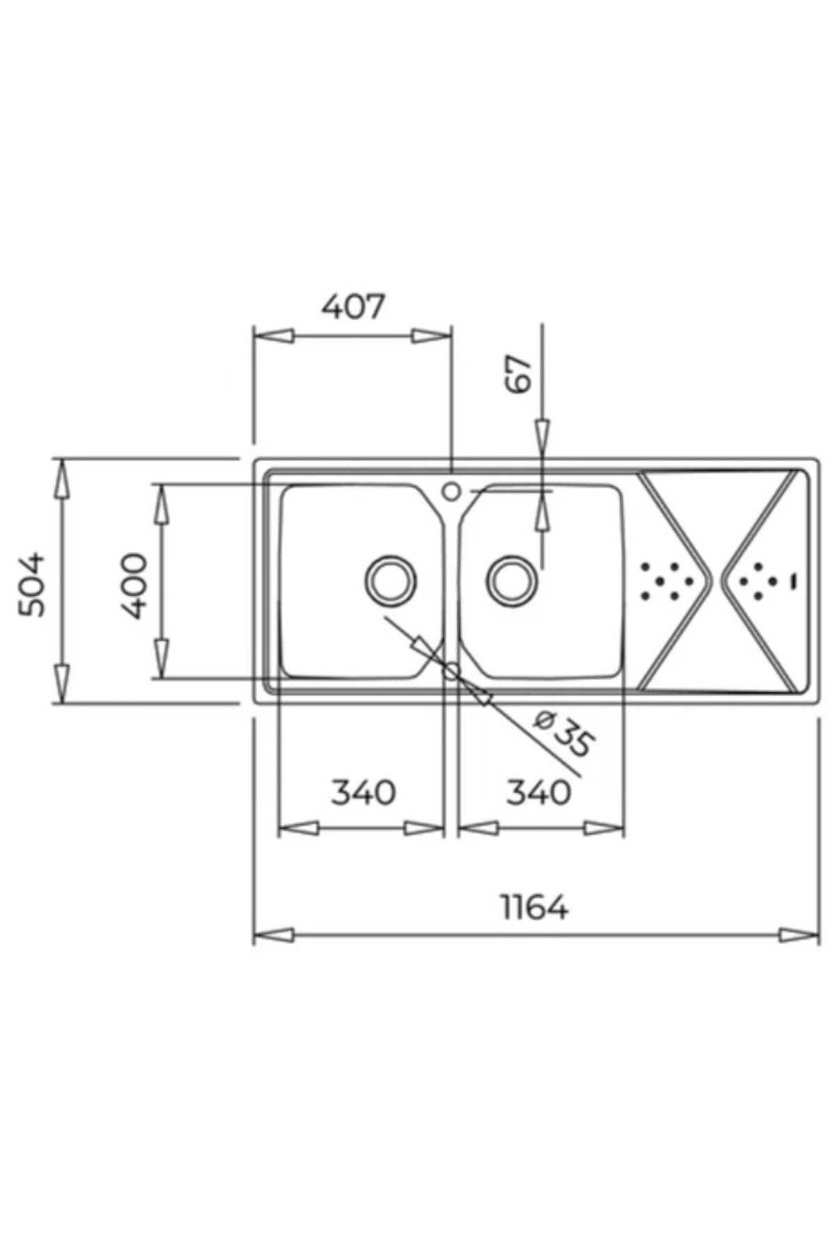Brooklyn 80 M-xp 2 Gözlü Paslanmaz Çelik 116 Cm. Tezgah Üstü Evye
