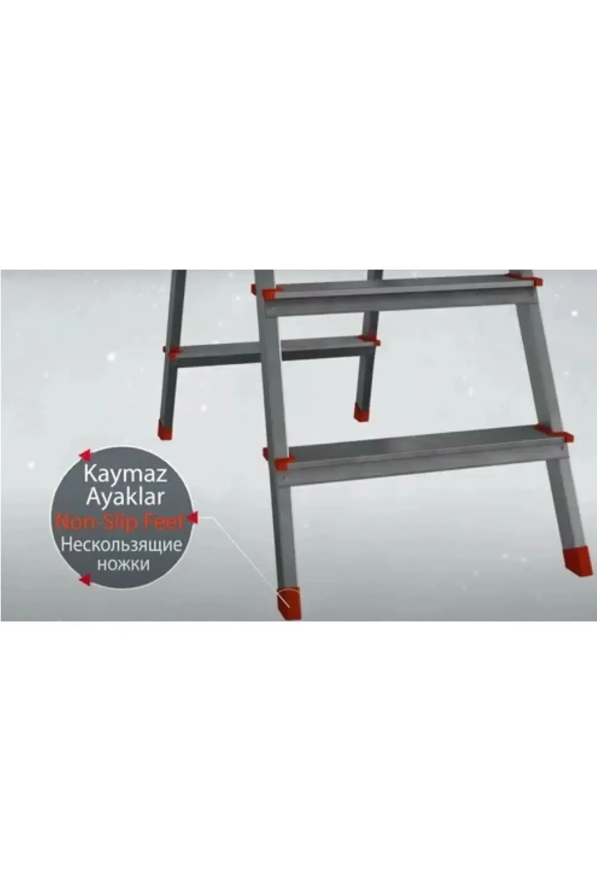 AA Kalite Paslanmaz Alüminyum Çift Çıkışlı Çift Taraflı Seyyar Merdiven 3+3 Basamaklı