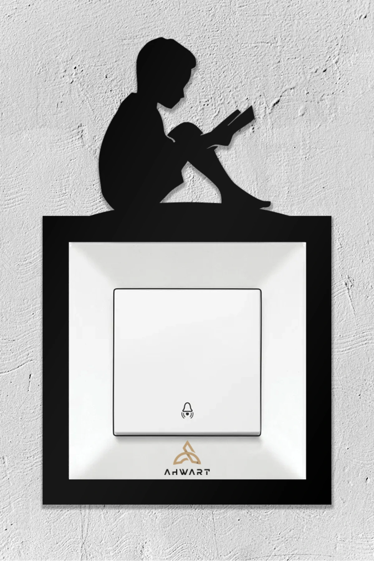 Kitap Okuyan Çocuk Temalı Ahşap Priz Çerçevesi, Dekoratif Priz ve Anahtar Çerçevesi