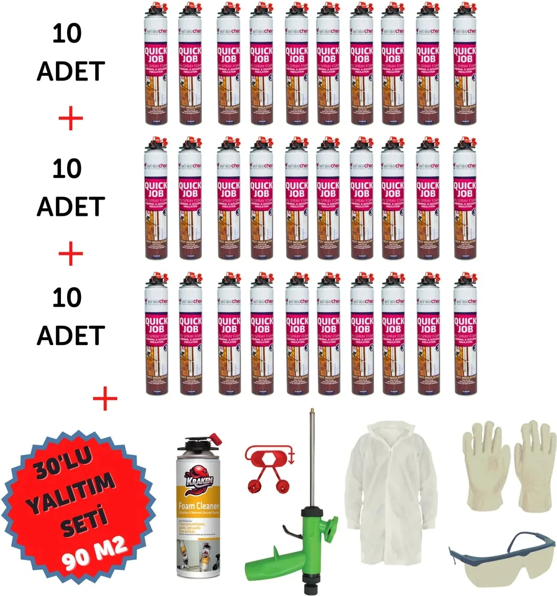 Poliüretan Isı ve Ses Yalıtım Köpük 30ADETX930GR 1 Tabanca 1 Temizleyici Sprey