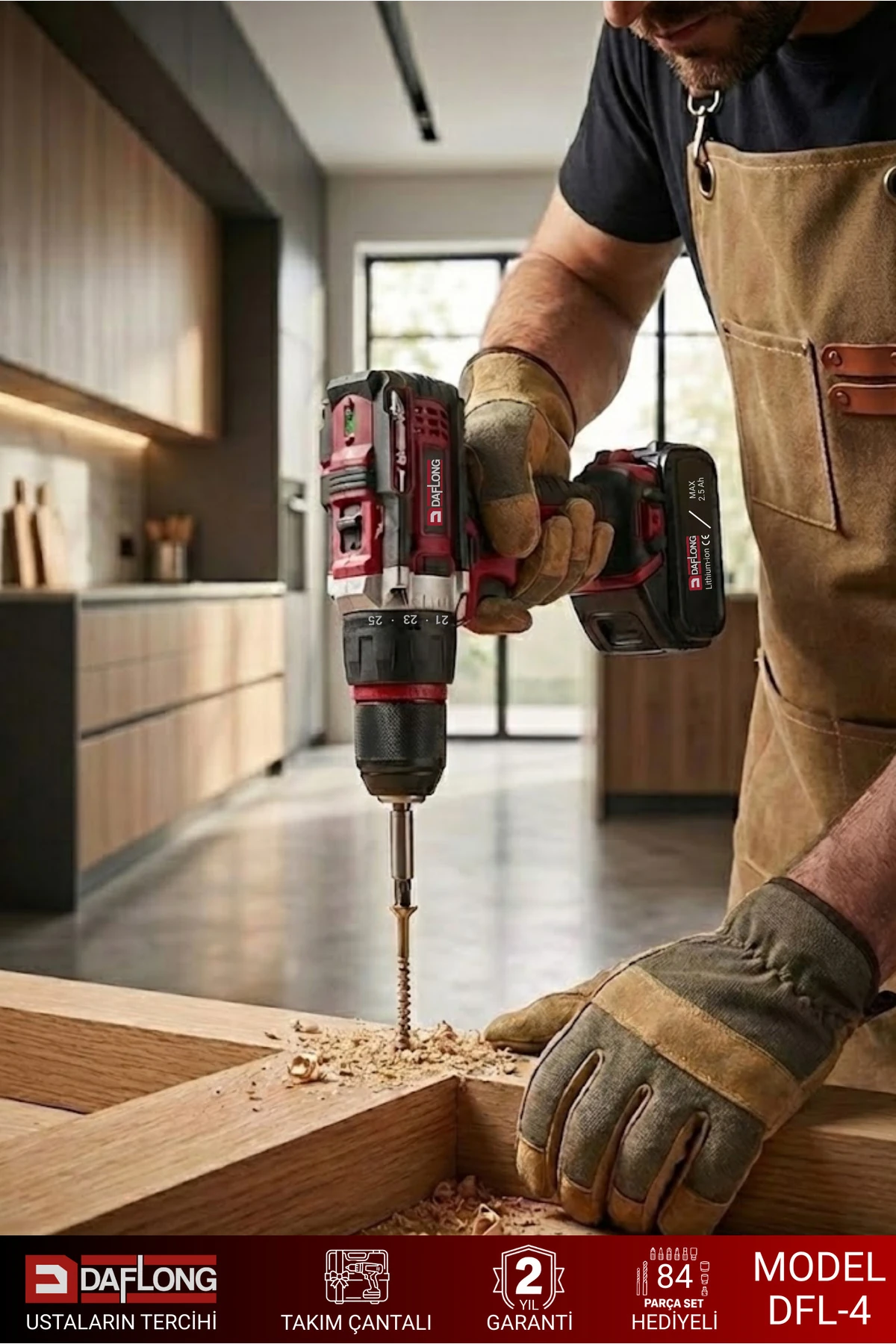 84 Parça Set Hediyeli 21v 2.5ah Li-ion Çift Akülü Şarjlı Matkap Vidalama DFL-4