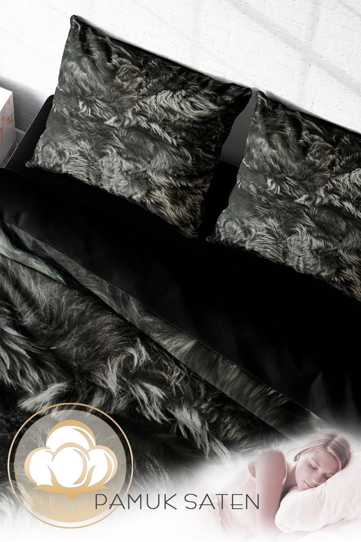 Dark Feather 3d Pamuk Saten Çift Kişilik Nevresim Takımı