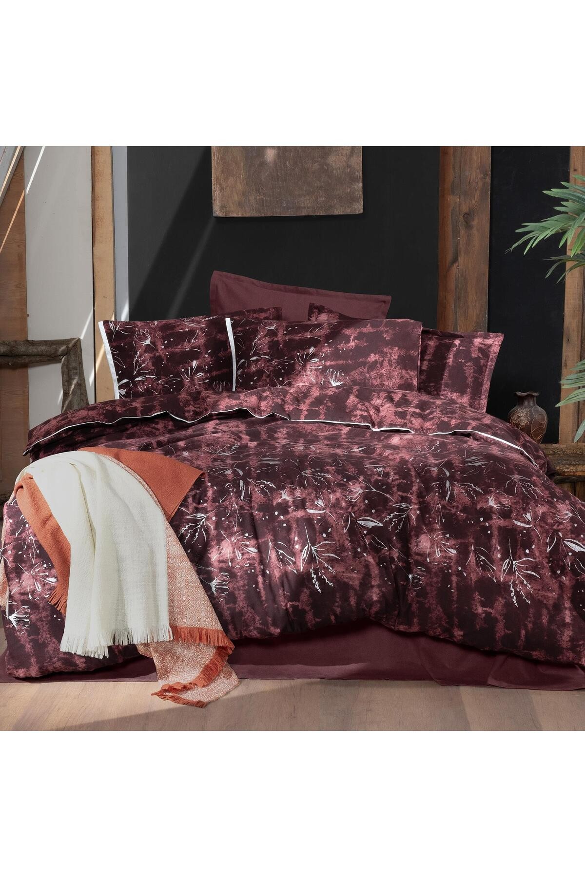Doryana King Size (Battal Boy) %100 Pamuk Flanel (Pazen) Nevresim Takımı Bordo