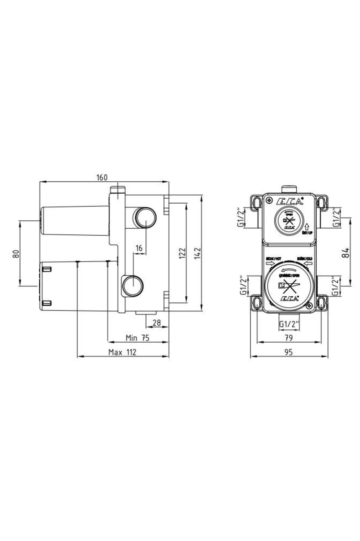 Tiera Ankastre Mat Siyah Banyo Bataryası 2 Parça Set / 3 Yollu (102167305C1-K+102166301C1)