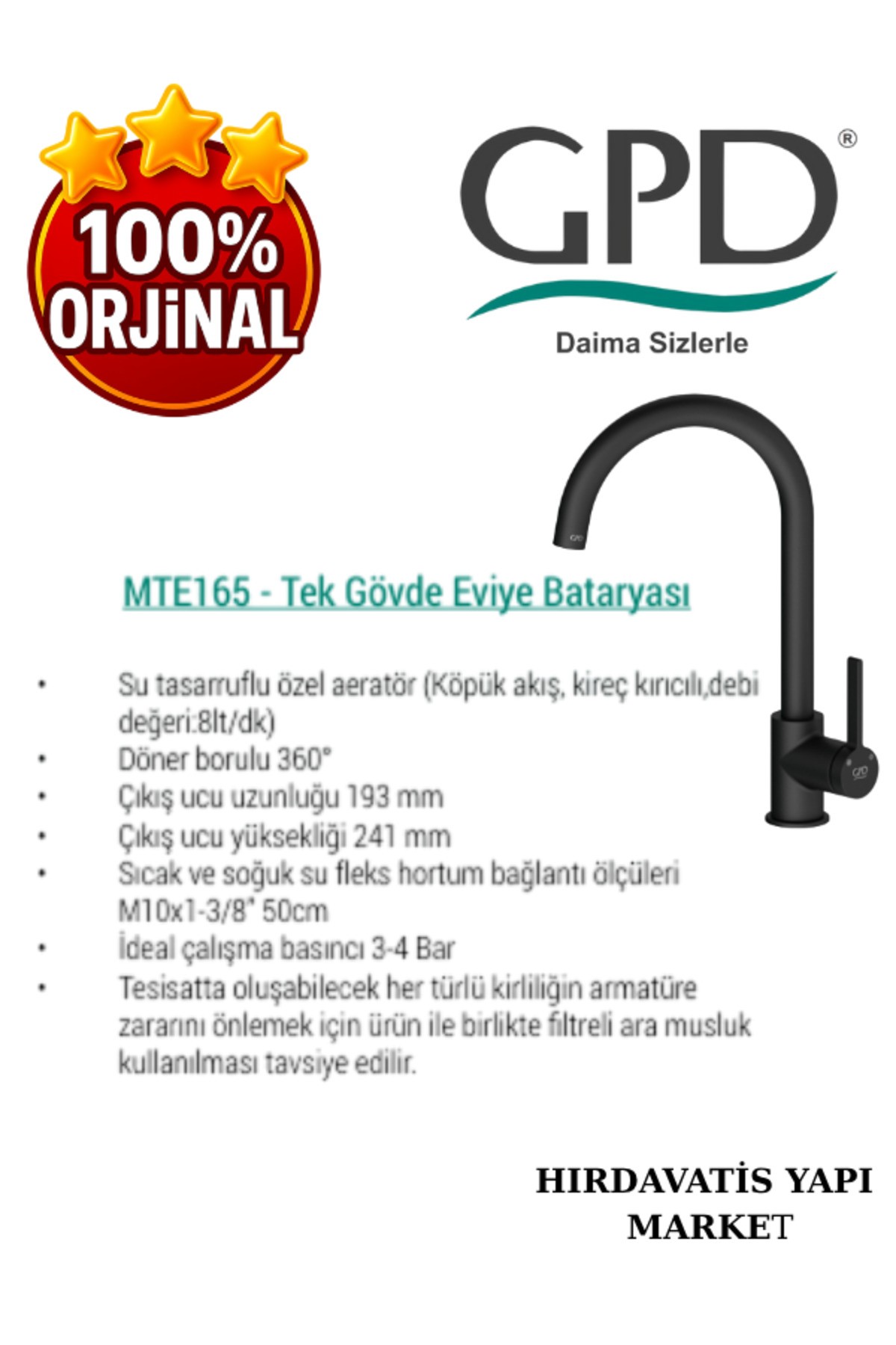 Gildo MTE165-S Tek Gövde Eviye Bataryası