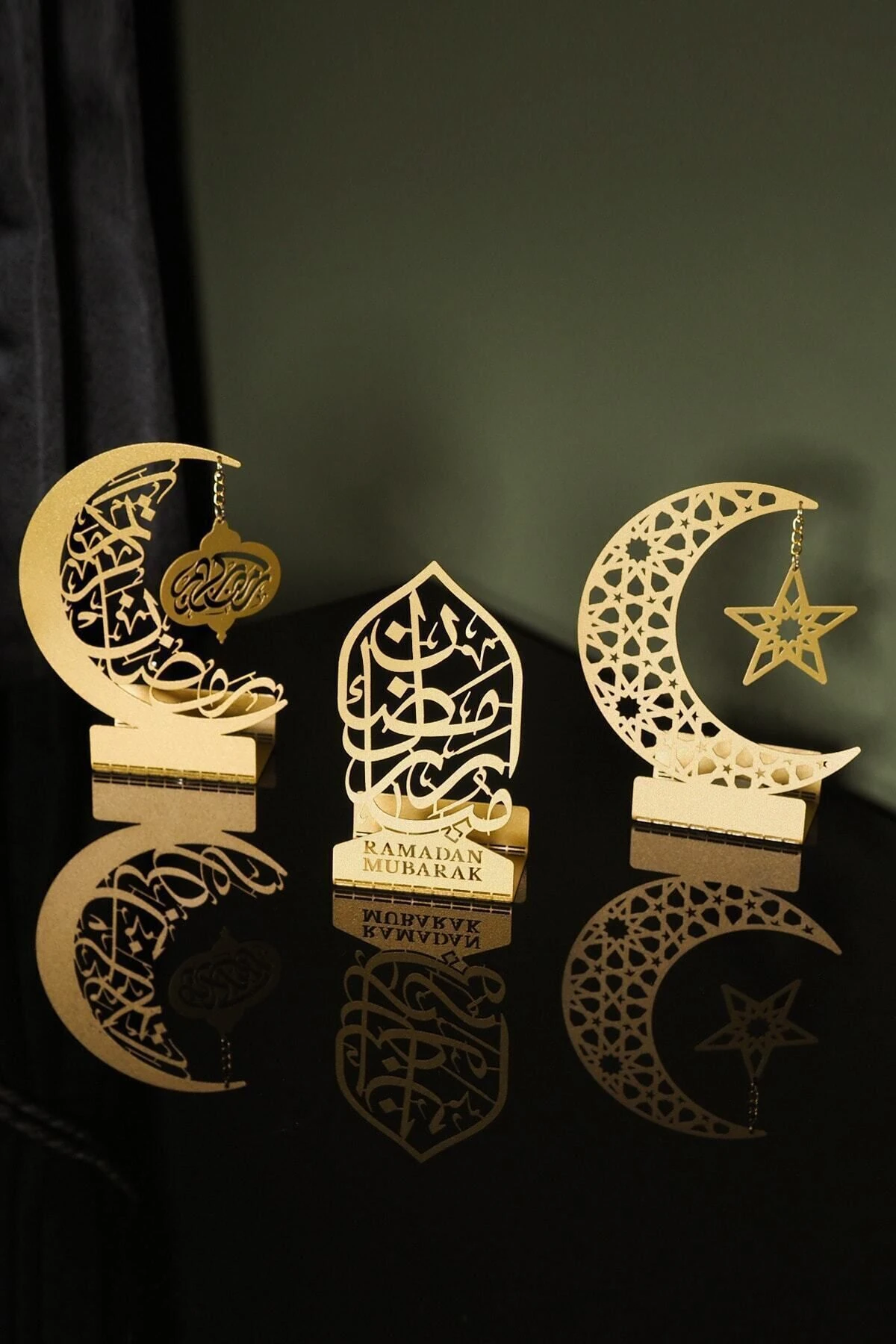 3'lü Metal Mübarek Ramazan Mumluk Seti - Altın - Hoşgeldin Ramazan Süsleri Ev Dekorasyon - Wamh099