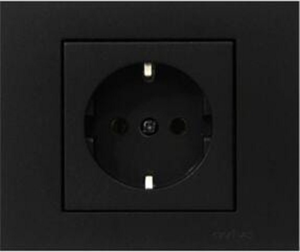 Grano Metalik Siyah Topraklı Priz + Çerçeve 12 Adet